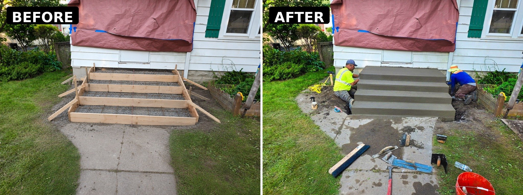 Concrete stair construction before and after placement